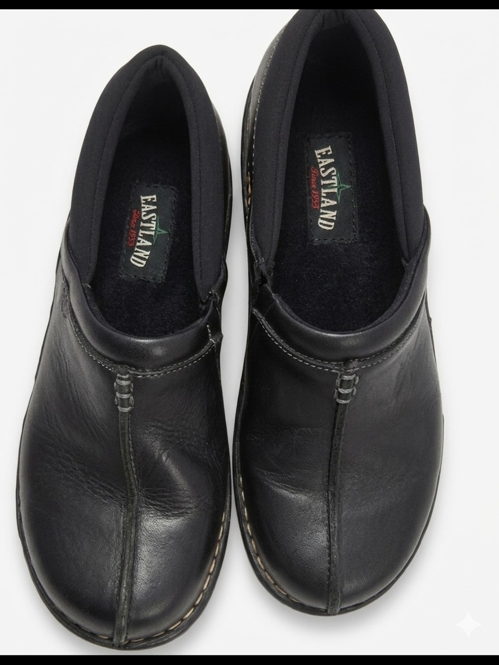 Eastland Black Leather Slip-On Clogs